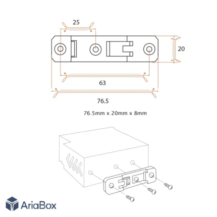 براکت پلاستیکی نصب ریلی DRG05-A2 با ابعاد 8×20×76.5 میلی متر