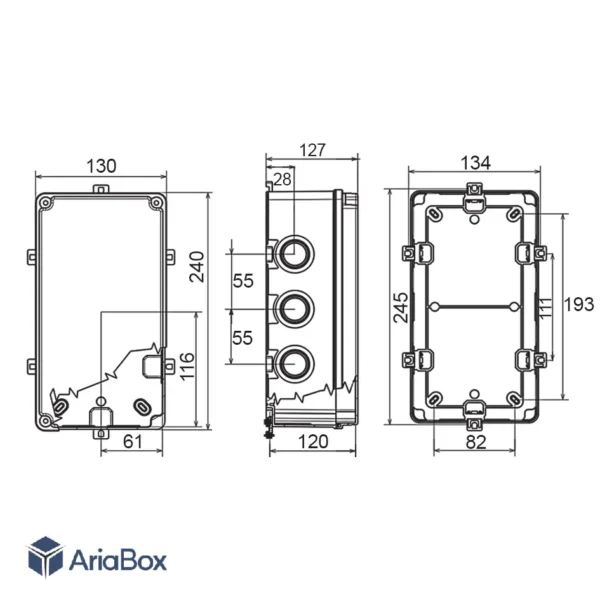 جعبه تقسیم 10 خروجی ضدآب شفاف AGT24-13/H130 T با ابعاد 130×130×240 میلی متر