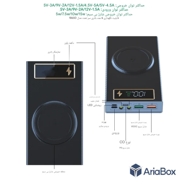 قاب ماژول (بدون باتری) پاوربانک وایرلس فست شارژ مدل PWB26 ظرفیت 16000 mAh