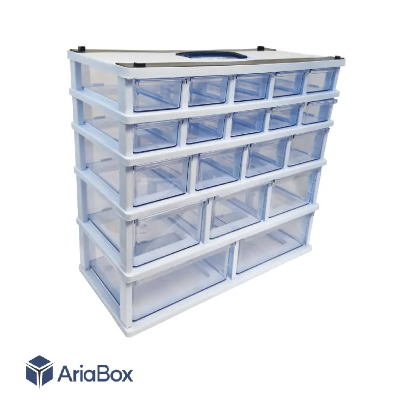 کشو ابزار و قطعات 19 کشو 4 مدل کشو با سایز مختلف سفید قنادپلاست مدل MIX1